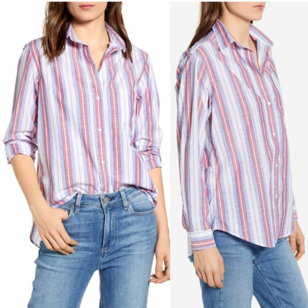 GRAYSON The Hero Shirt Button Up White Blue Red Stripe Size 02 (US S)